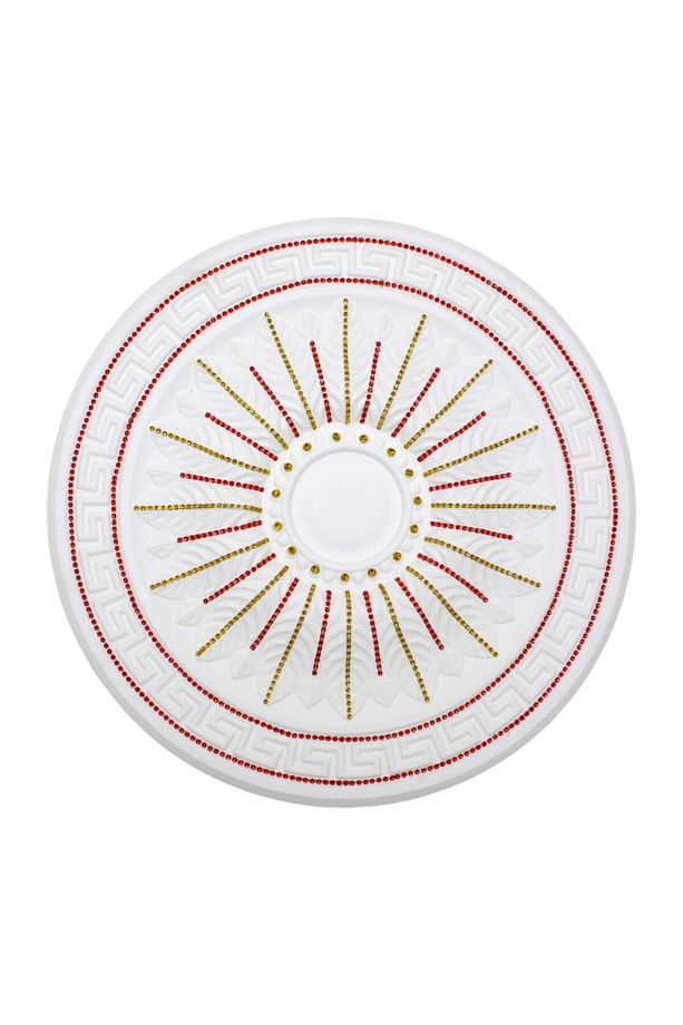 Desenli Stropiyer Sarı Kırmızı Taşlı Tavan Lamba Göbeği 50 cm