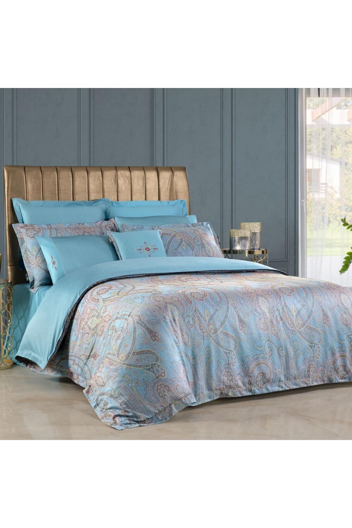 Athena Jakarlı Nevresim Takımı King Size , .Mavi
