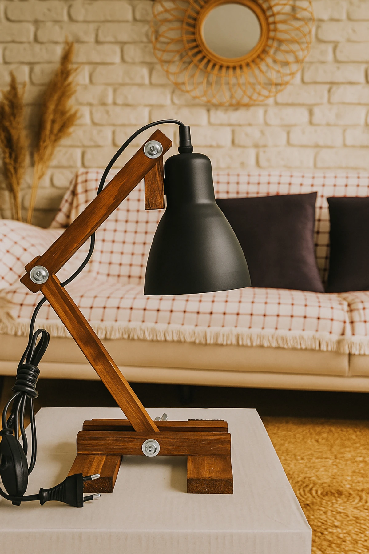 Ahşap Boheme Masa Lambası Katlanabilir Anahtarlı 2Mt Kablo Uzunluğu Ev Dekorasyon Masanızdaki Ahenk