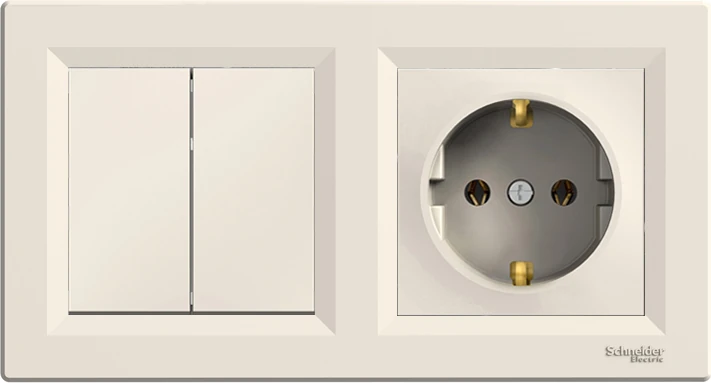 Asfora Krem İkili Set Topraklı Priz ve Komütatör İkili Anahtar