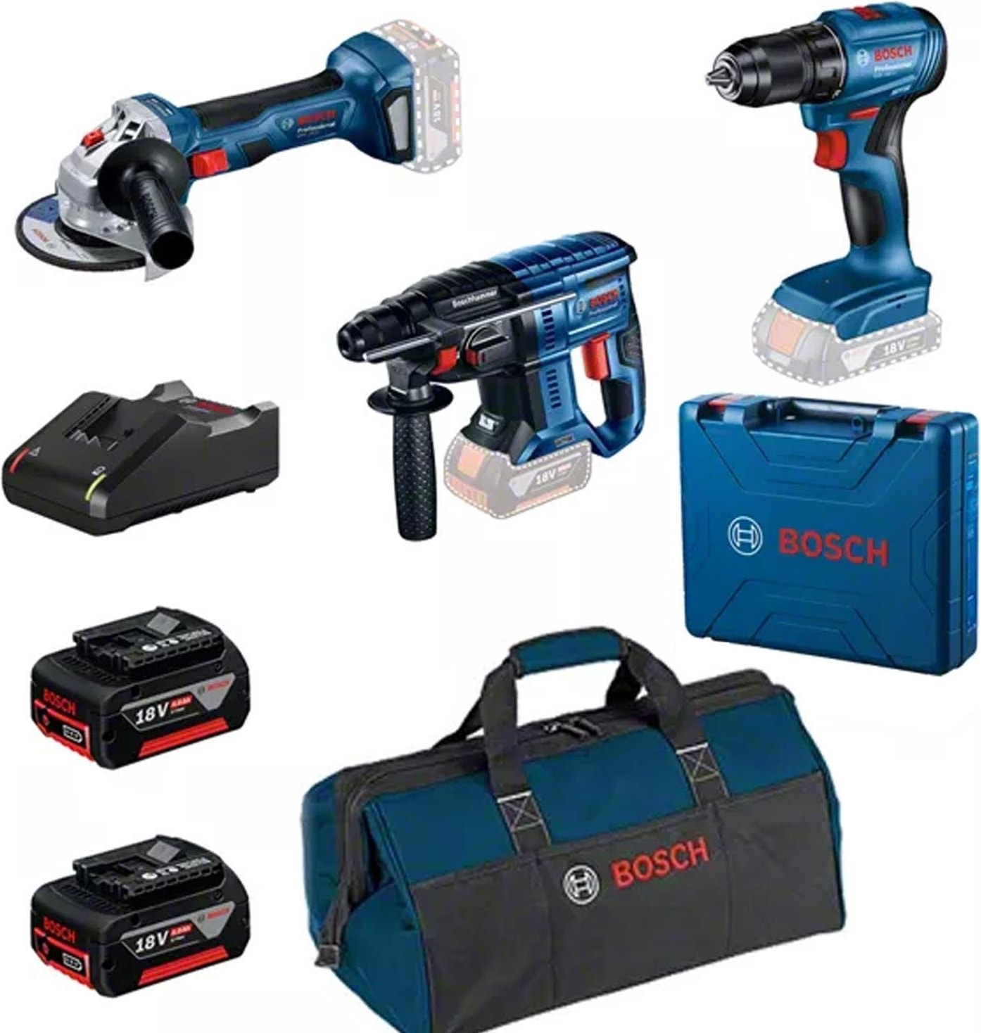 BOSCH Professional Gsr 185-LI + Gws 180-LI + Gbh 180-LI 2X4.0AH Akülü Kombo Kit - 0615990N1Y