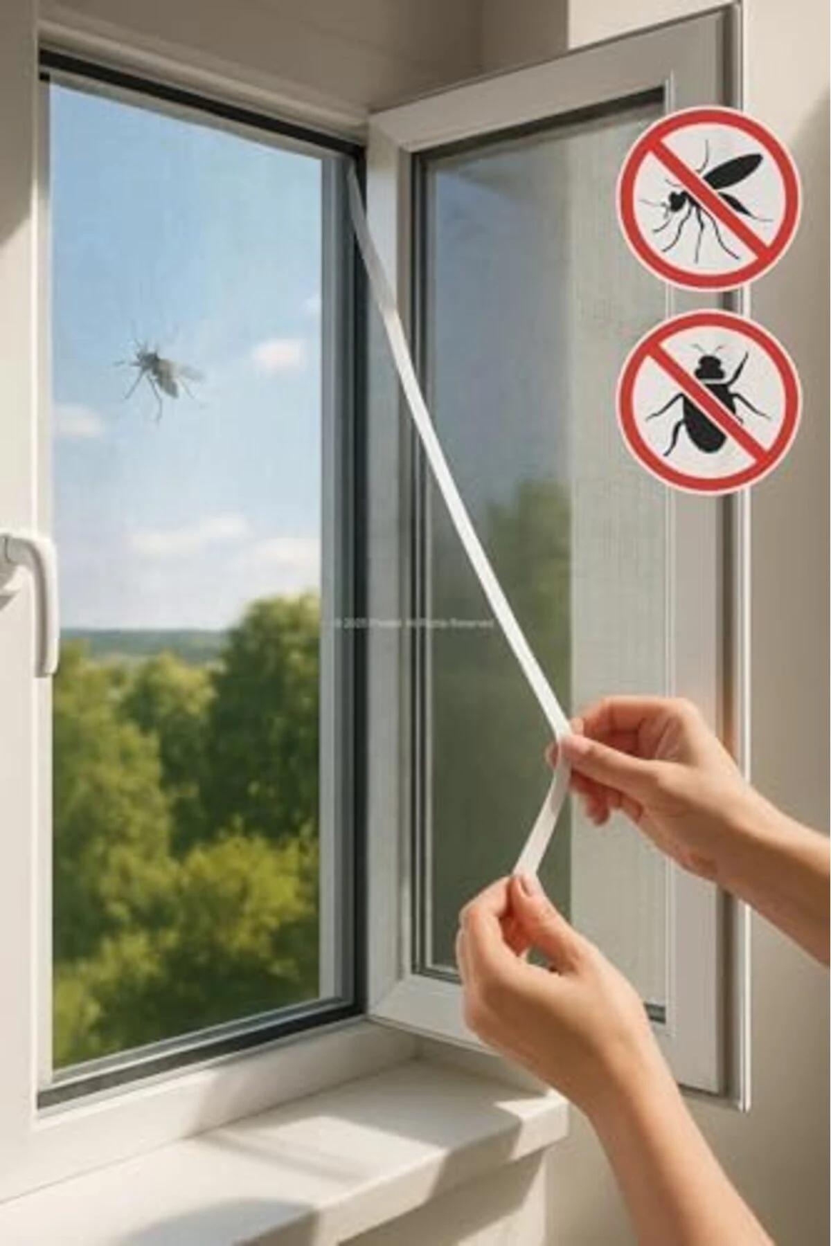 Tek Kanat Pratik Sineklik, 0.75 m x 1.25 m Tül, Kapı & Pencere Uyumlu, 4 m Yapıştırma Bantl