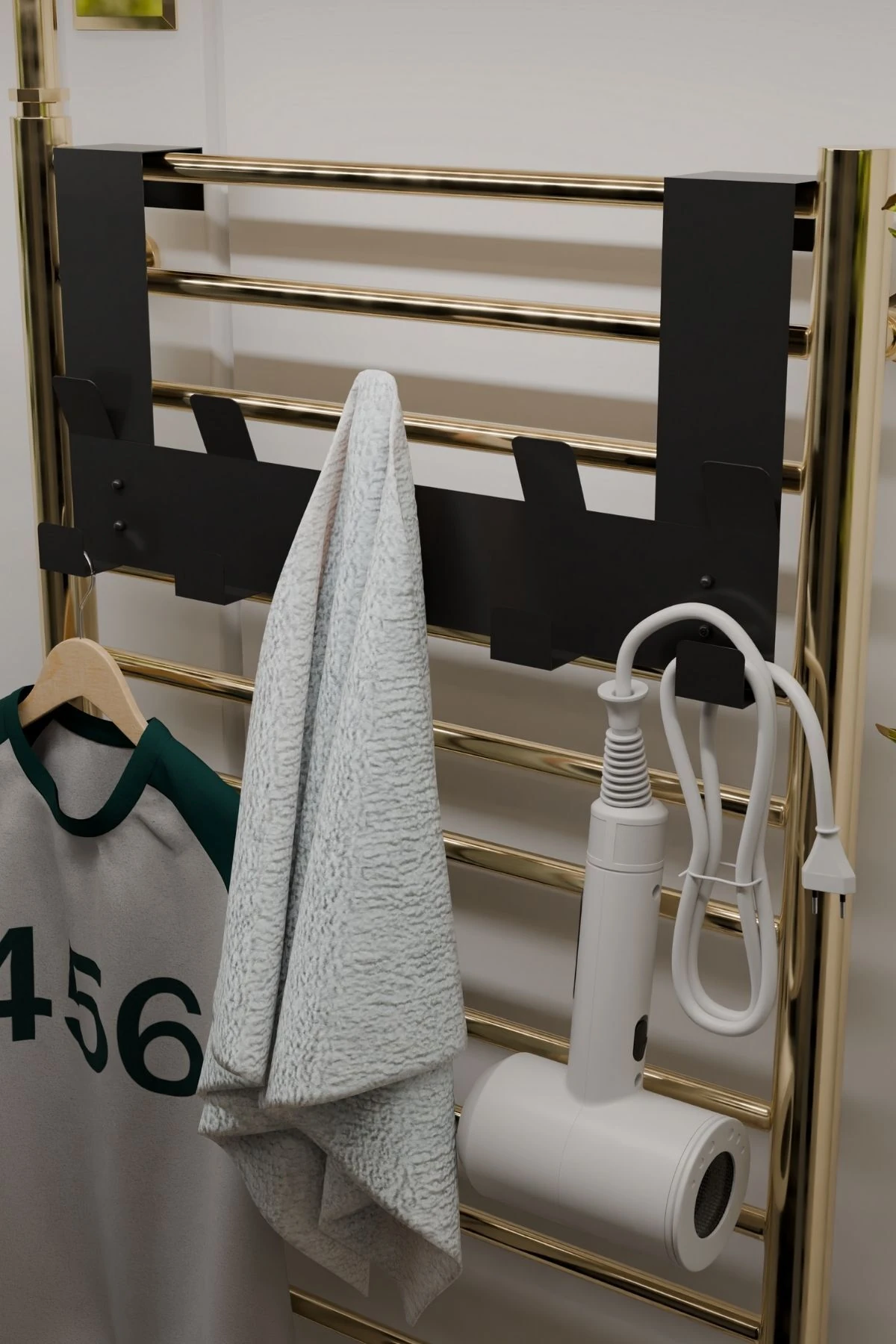 Siyah Havlupan Askısı Banyo Petek Askısı ve Havlu Askılığı, Banyo Peteği Askılığı MT104S