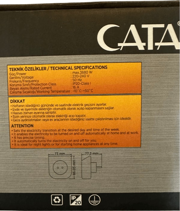 CT-9182 3680W 16 Amper Dijital Zaman Saati