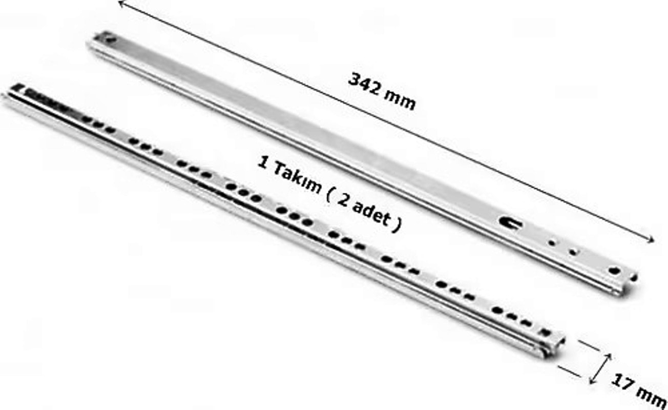 Teleskopik Bilyalı Ince Ray Çekmece Rayı 17X342 35 cm 1 Takım ( 2 Adet )