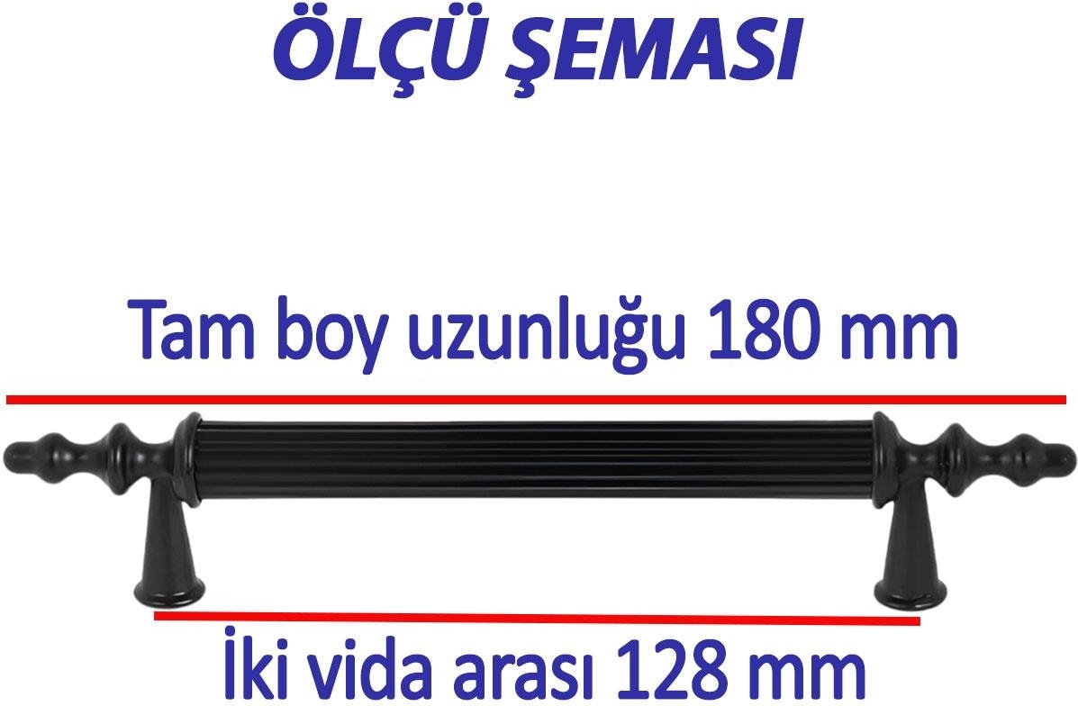 16 Adet Sert Plastik Polavit Siyah 128 mm Mobilya Mutfak Çekmece Dolap Dolabı Kulpu Kulbu Kulpları