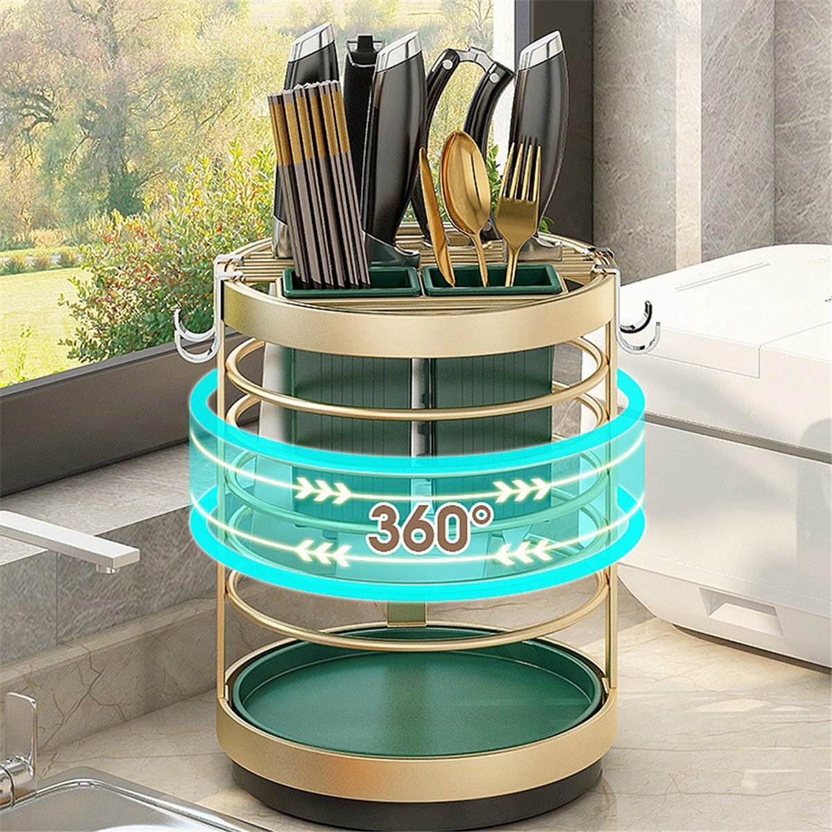 360 ° Dönebilen Bıçak Tutucu Standı Bıçaklar Için Mutfak Metal Standları Çatal Bıçak Takımı Eşyaları Için Yerleştirilmiş Blok Depolama Tankı Beyaz (Yurt Dışından)