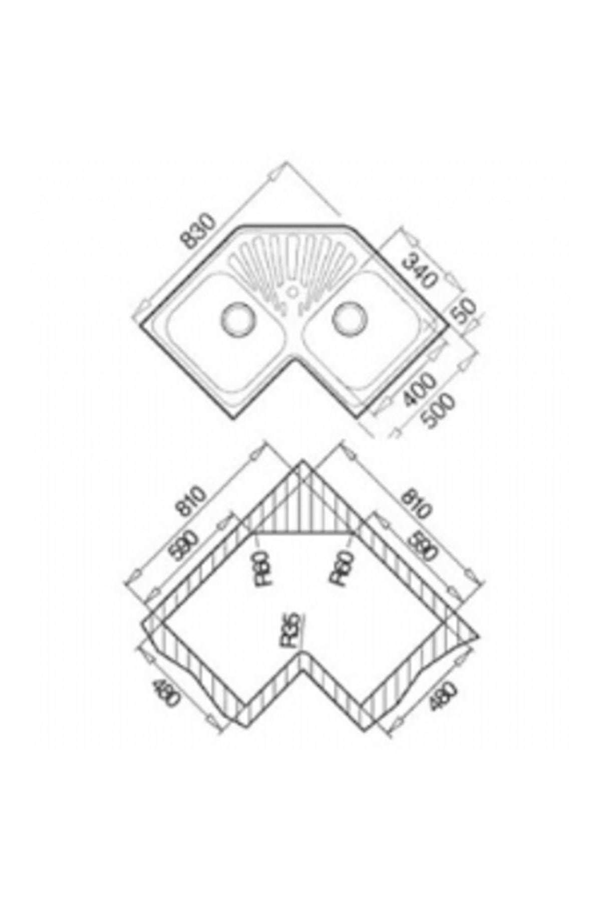 Angolar Box -830 2B Köşe Dekorlu Paslanmaz Çelik Evye