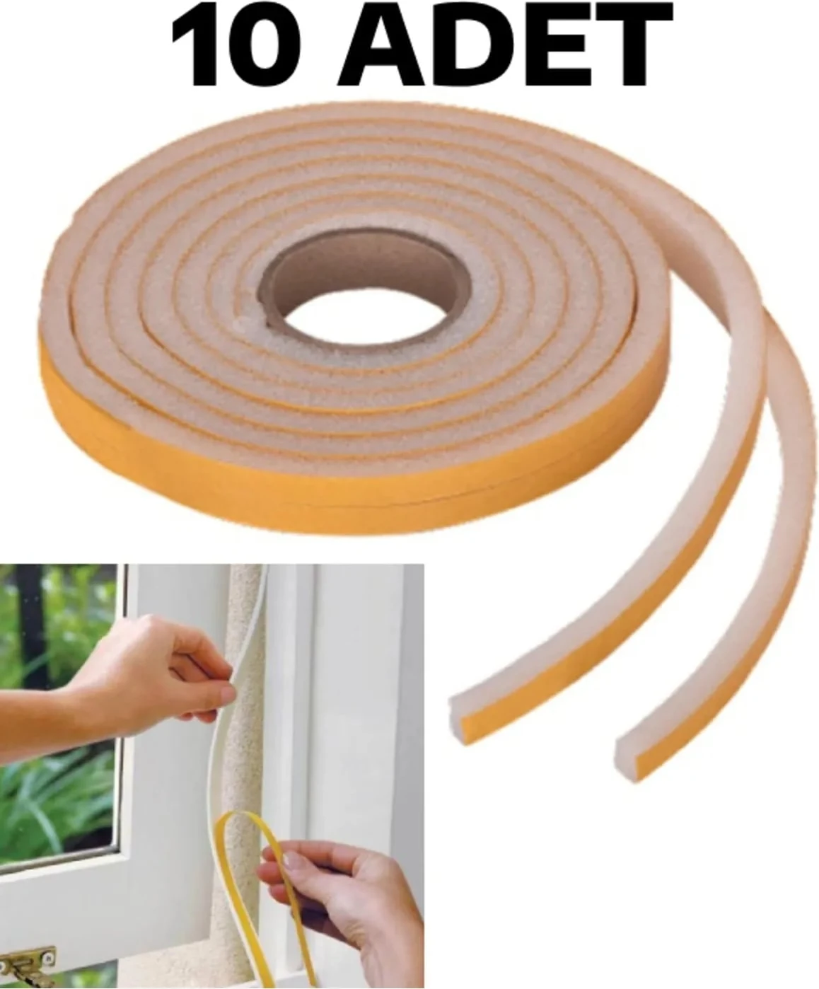 10 Adet Pencere Isı Yalıtım Süngeri Yapışkanlı Pencere Rüzgar Bandı (10 Adet x 5metre)