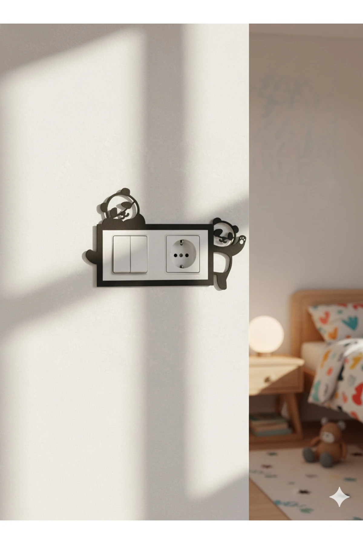 2119-m Lazer Kesim Ahşap Anahtar Priz Çerçevesi Mavi Ikili Panda