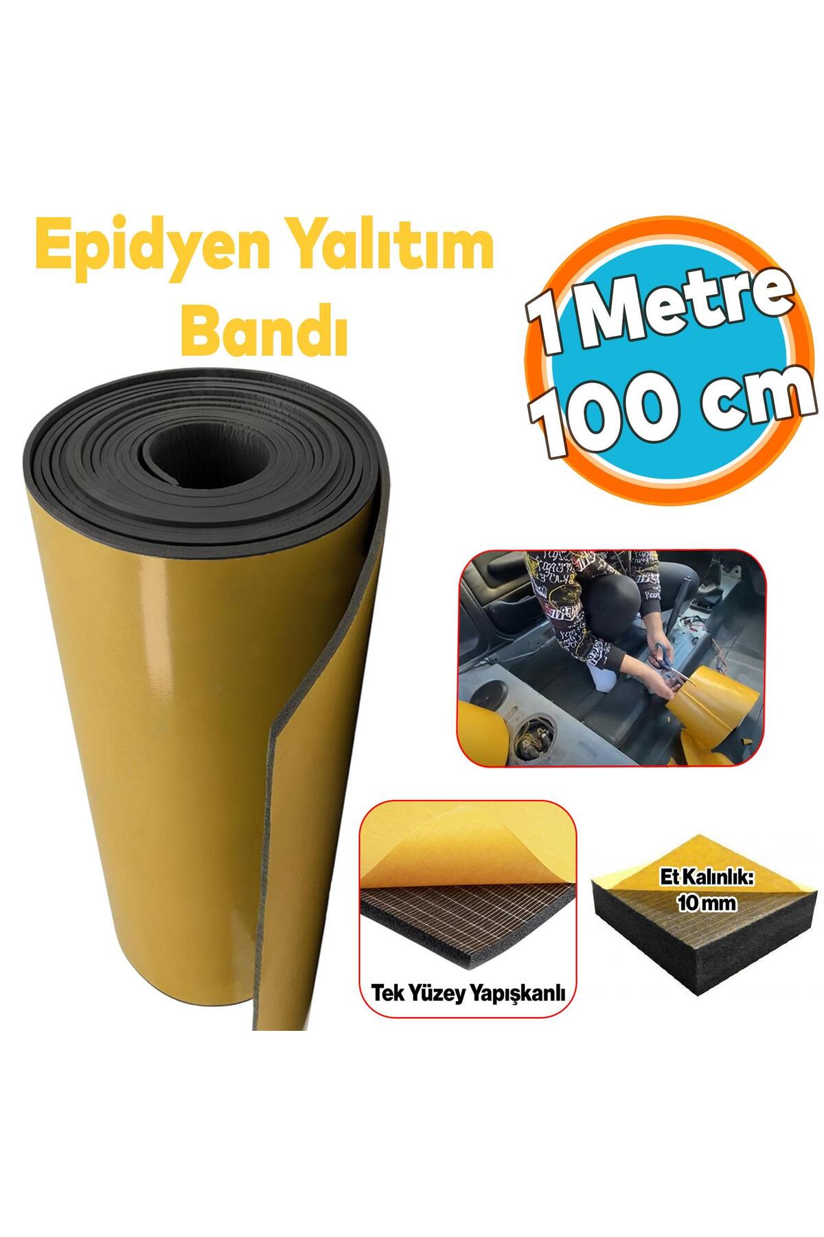 Yapışkanlı Araç Ses Isı Yalıtım İzolasyon Bant En:100 cm Kalınlık:10 mm Uzunluk:1 Metre Kauçuk Sünge