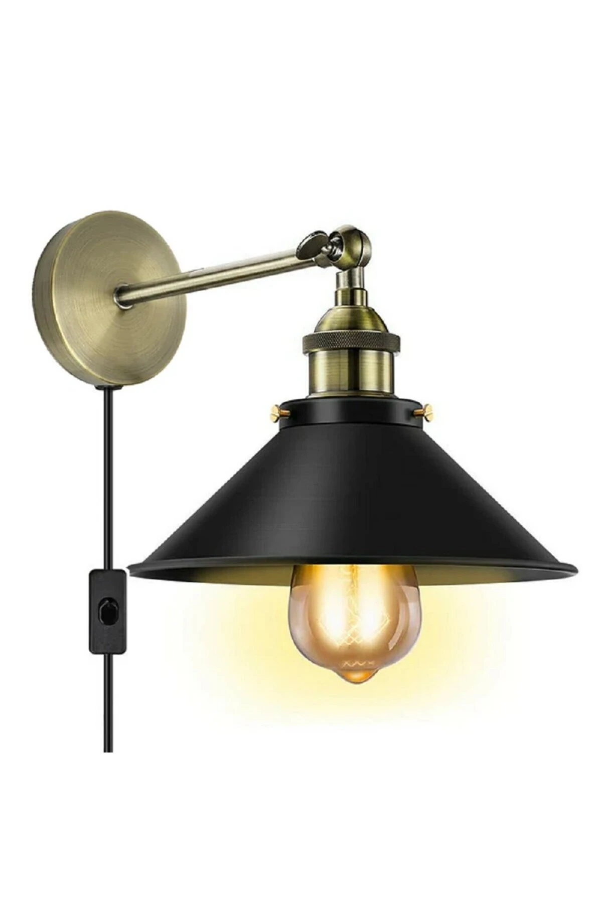 RETRO,RUSTİK,VİNTAGE SİYAH MAFSALLI  KABLOLU,FİŞLİ,ANAHTARLI METAL DUVAR APLİK ÇAP:23CM