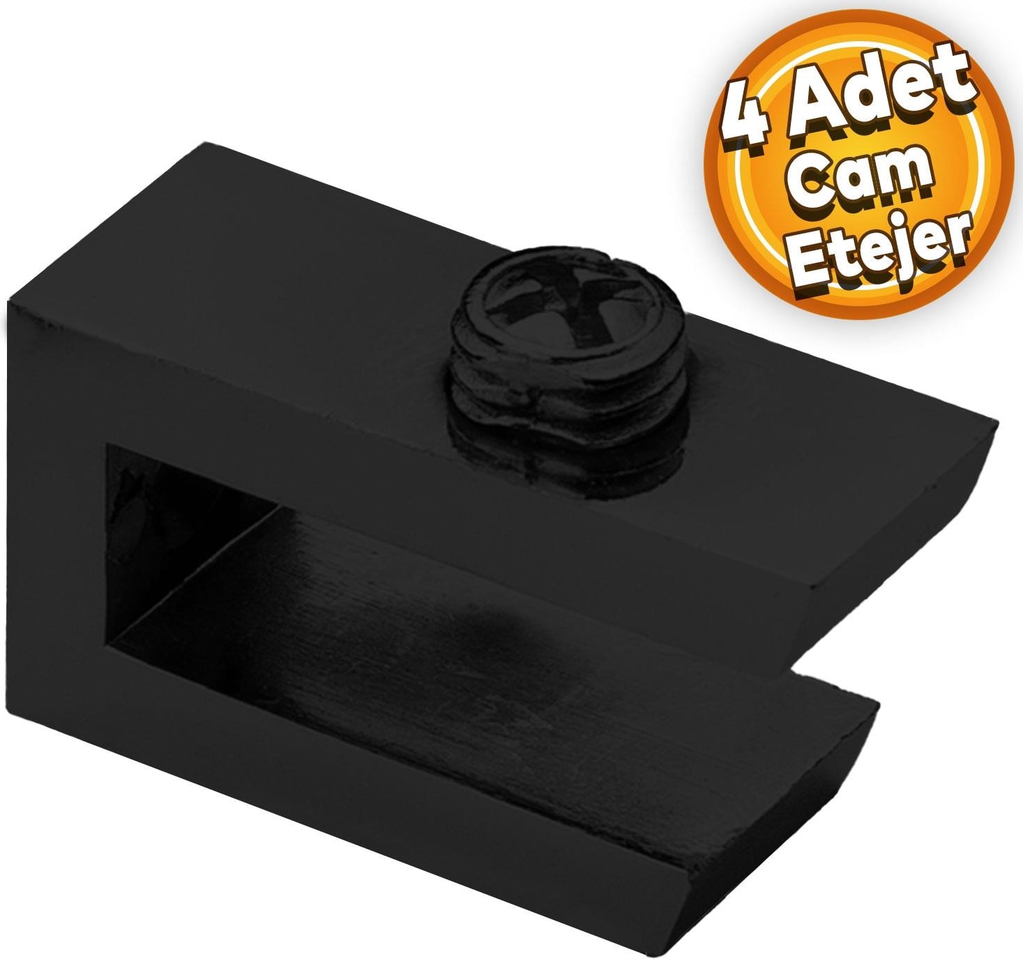 Cam Tutucu Ahşap Raf Tutucu Cam Etejeri Metal U Tipi Mat Siyah Metal Vidalı (4 Adet)