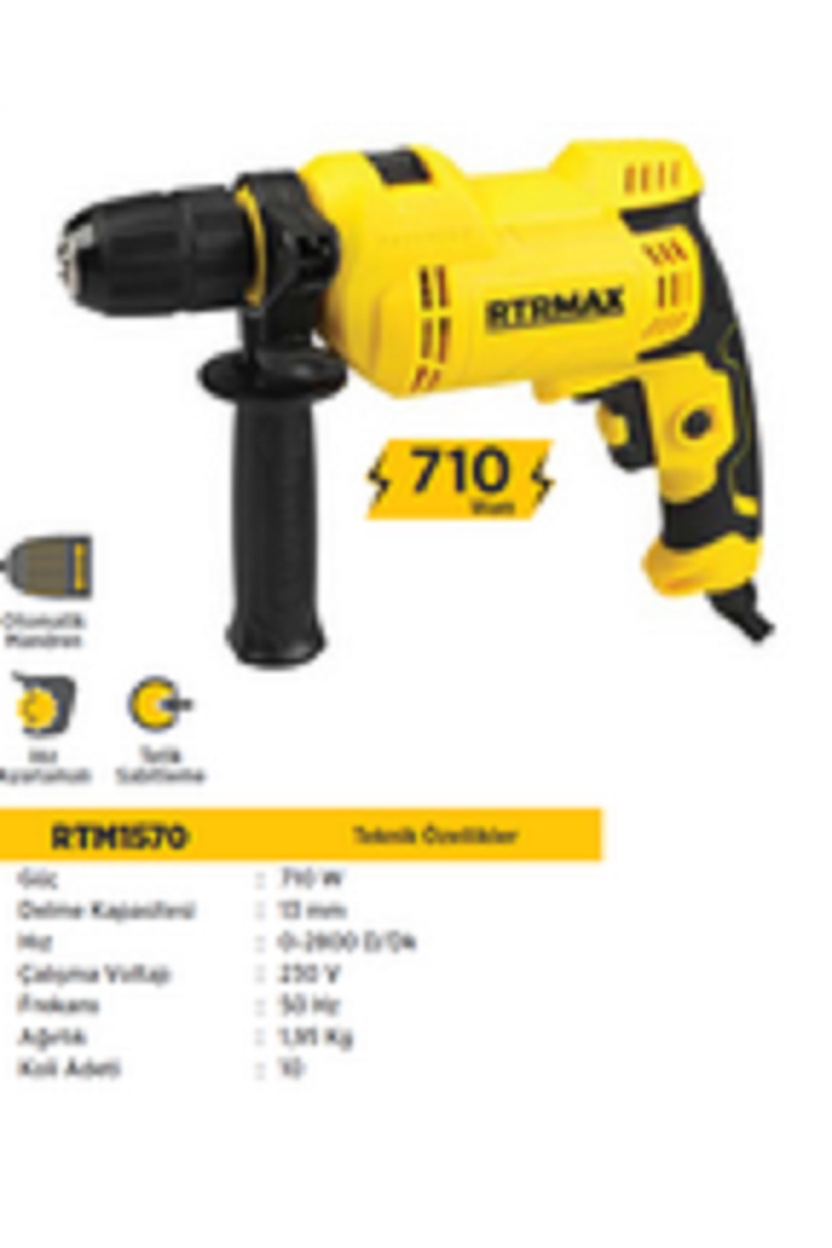 RTRMAX Rtm1570 Darbeli Matkap 710 W 13 Mm