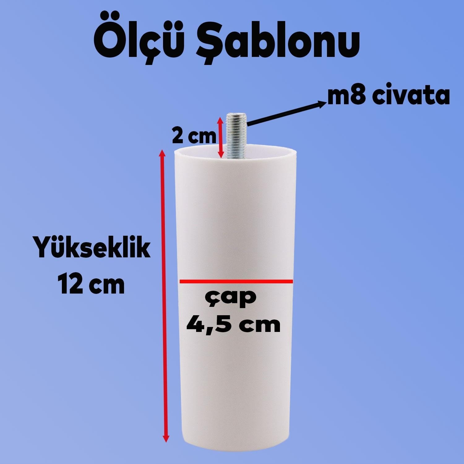 Mobilya Kanepe Sehpa Tv Ünitesi Koltuk Ince Diş Orta Destek Ayağı 12 cm Beyaz Baza Ayak 4 Adet