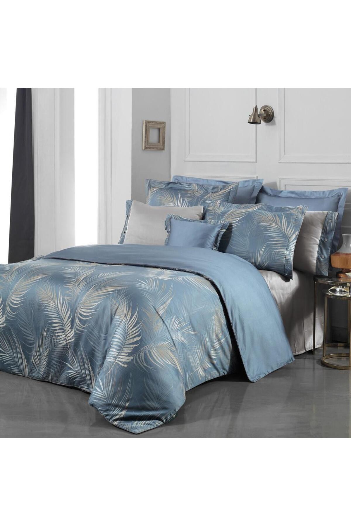 Saturn Jakarlı Nevresim Takımı King Size , .Mavi