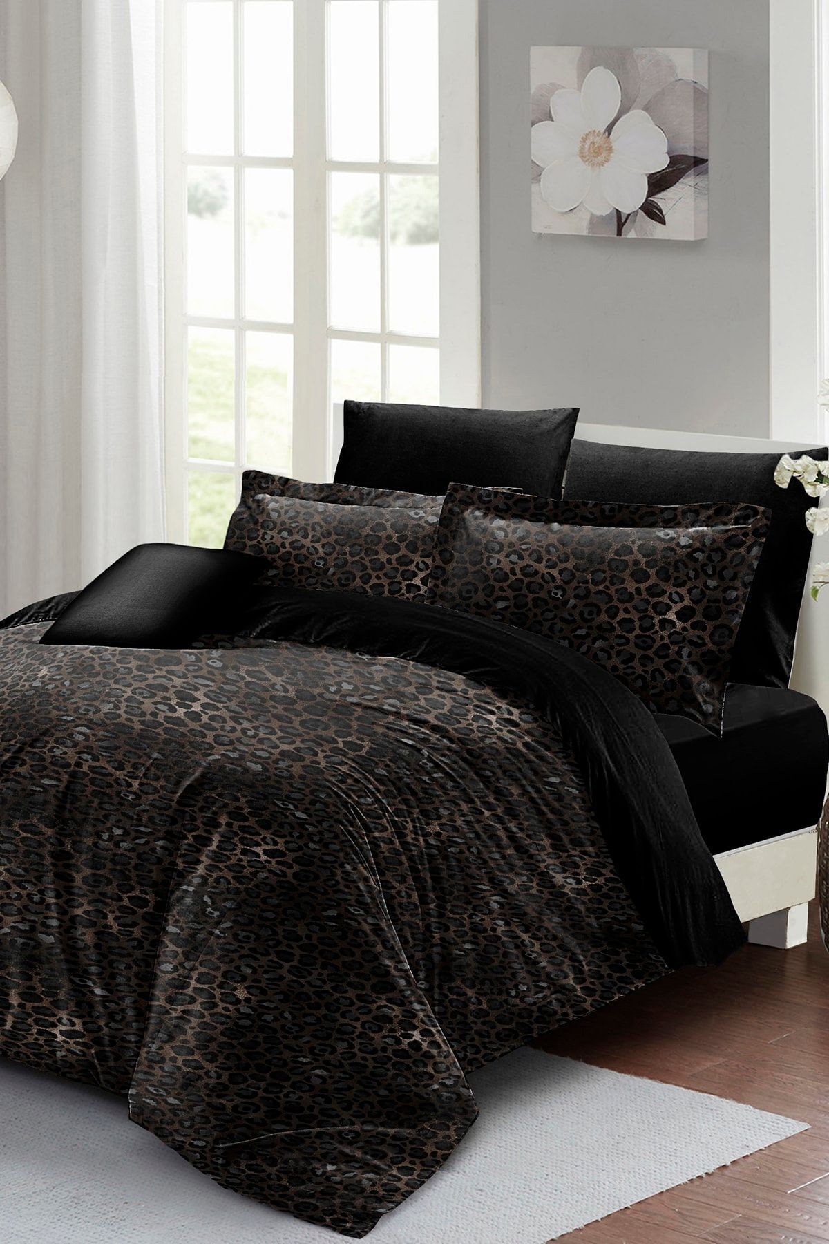 Çift Kişilik Nevresim Takımı Sık Dokuma Pamuk Saten 3d Özel Tasarım Leopar Print