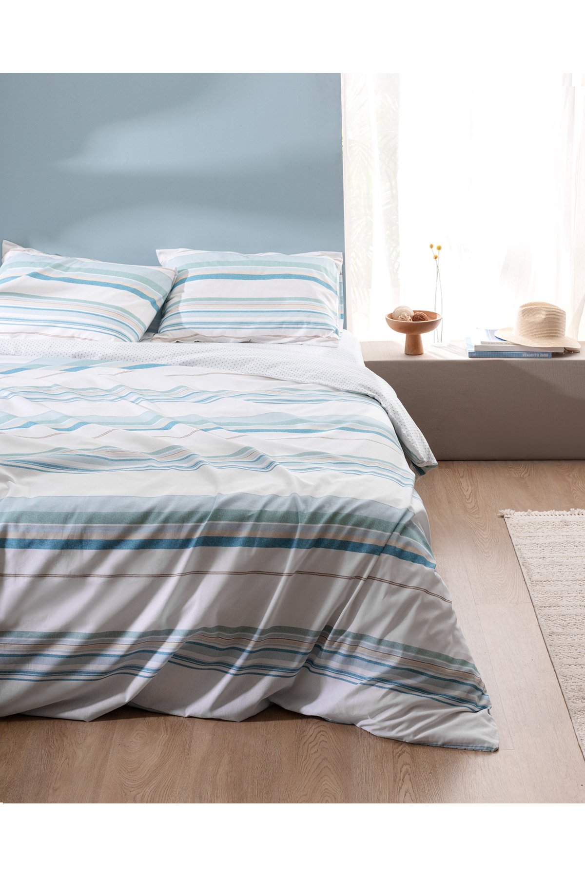 Sorel King Size %100 Pamuk Ranforce Baskılı Nevresim Takımı - Turkuaz