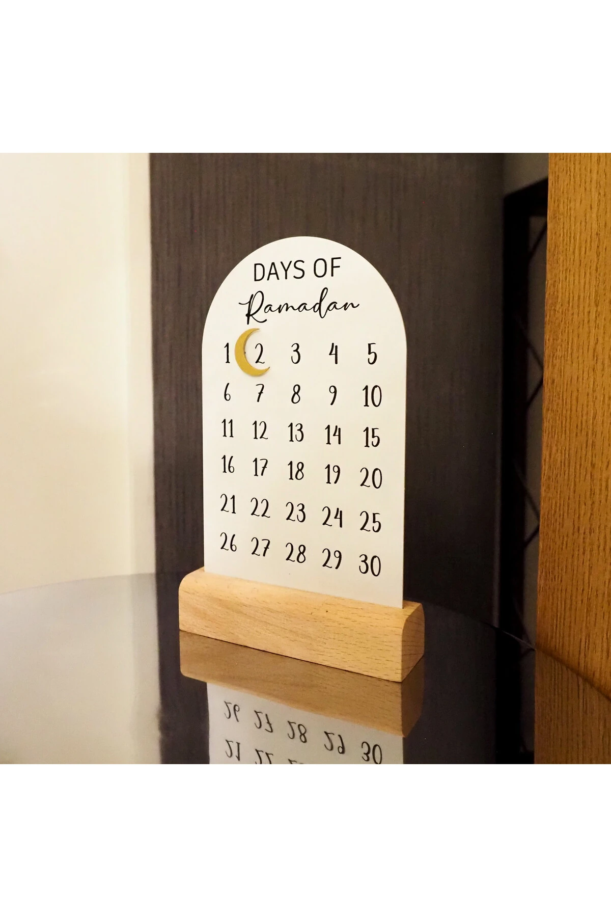 Days Of Ramadan Yazılı Ahşap Kaideli Masaüstü Mıknatıslı Metal Ramazan Takvimi - Wamh179