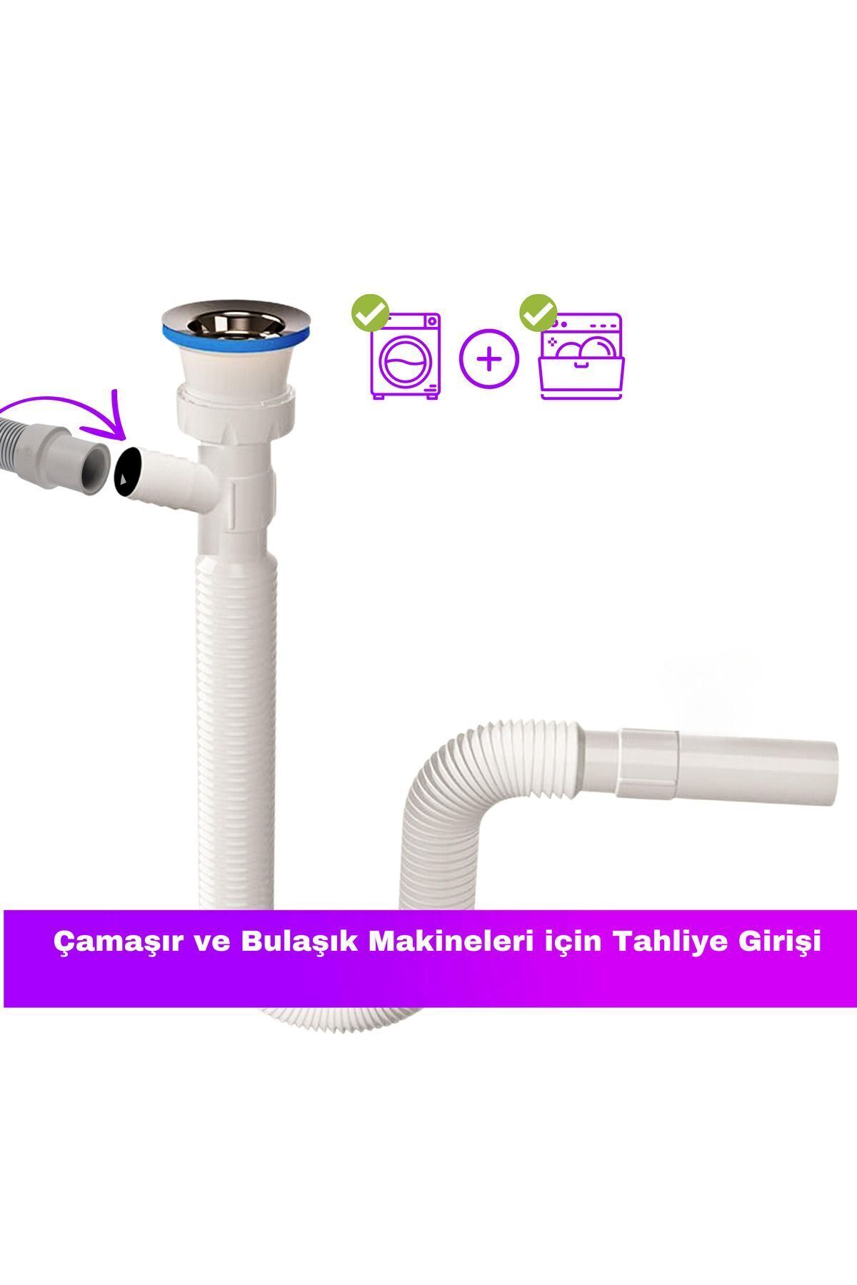 Güçlü Plastik Çamaşır Makinesi Girişli Körüklü Lavabo Sifonu