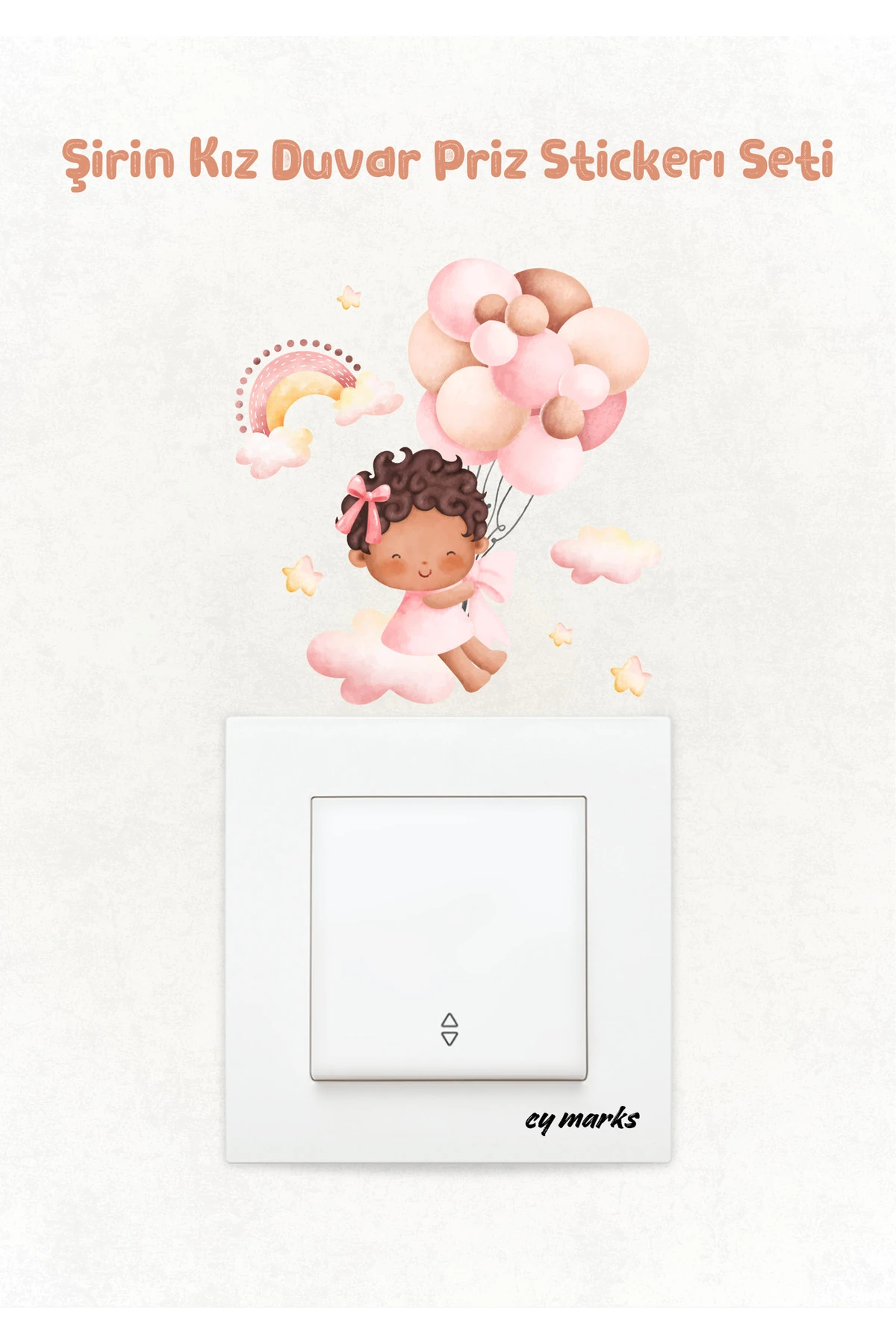 Duvar Priz Sticker - Şirin Kız Temalı Pembe Kız Çocuk Odası Duvar Sticker Etiket