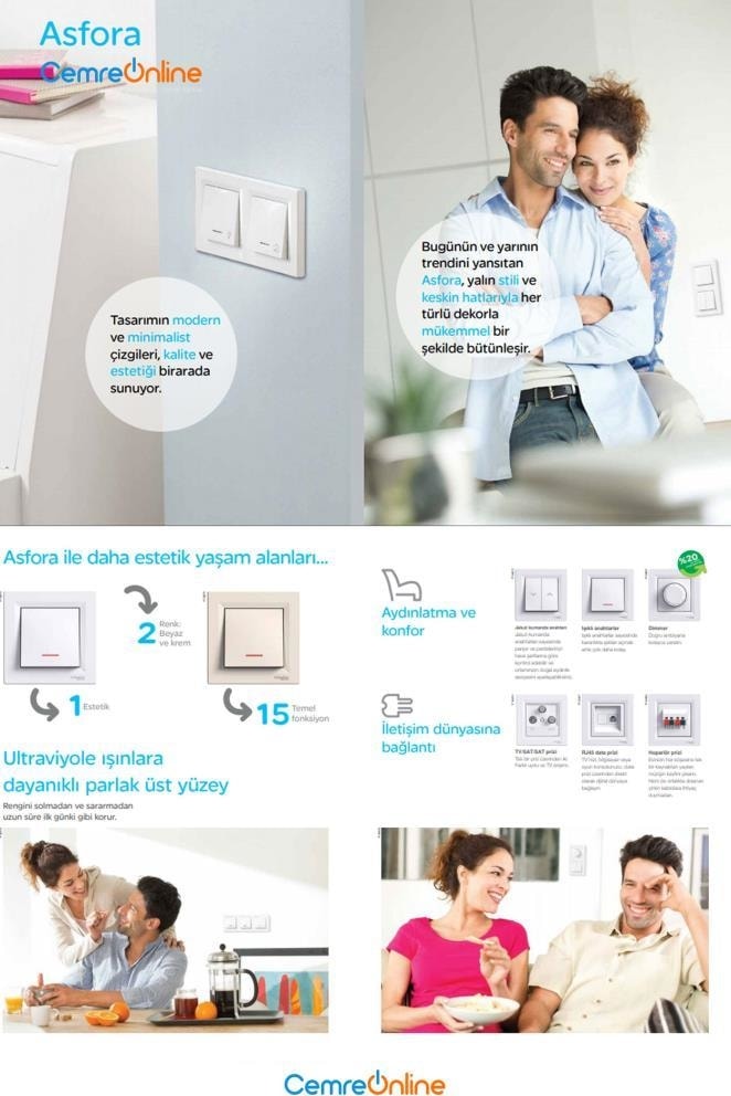 Asfora Komutatör Çerçevesiz Beyaz