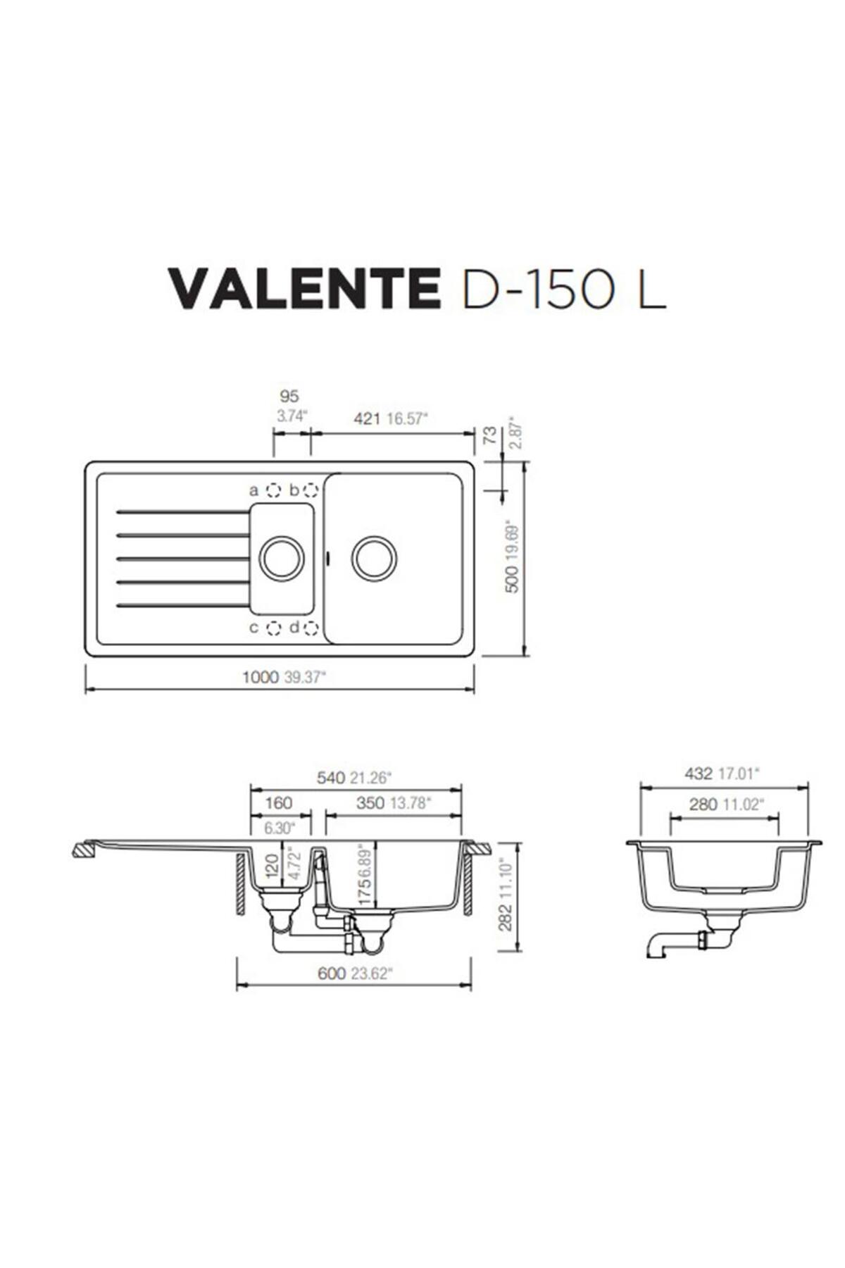 Valente D-150 L Gri Granit Eviye