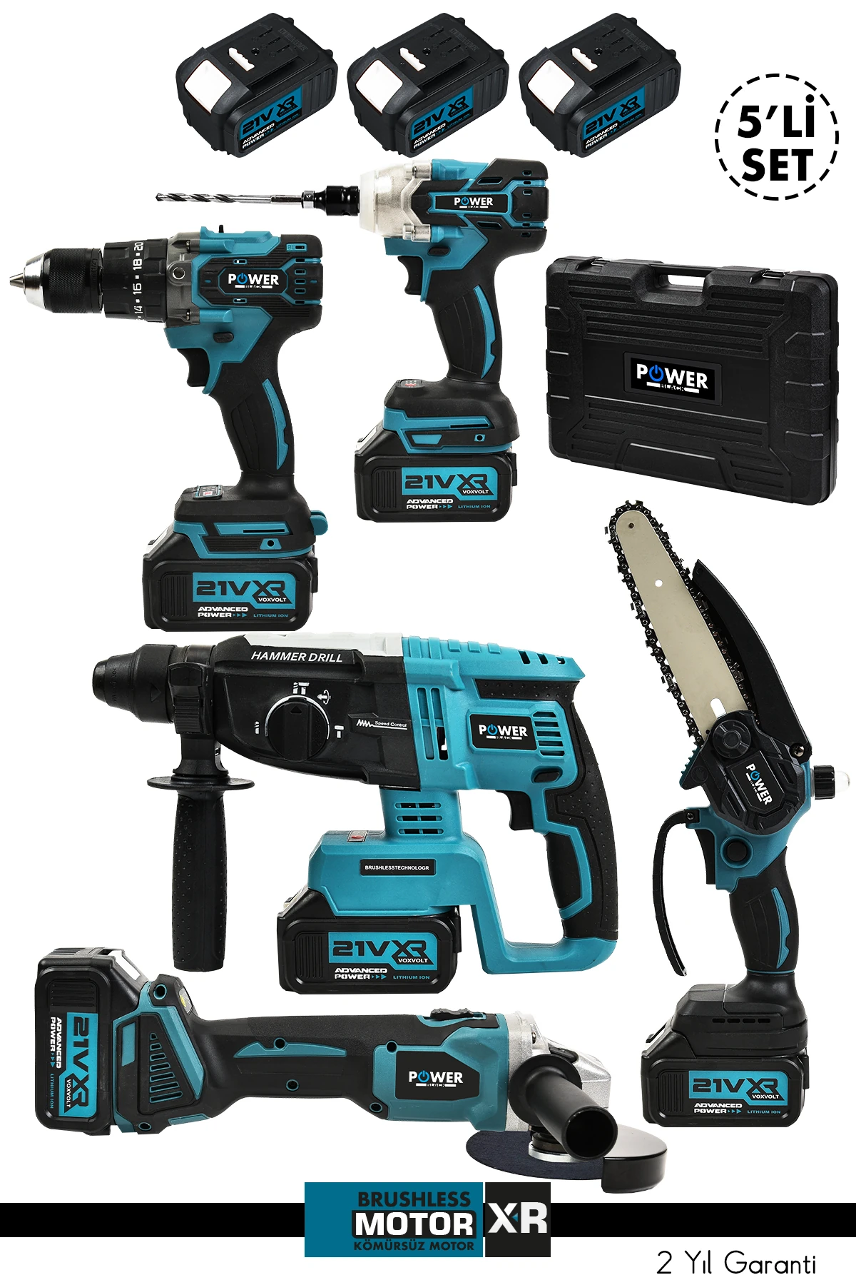 21v 2.0ah Kömürsüz Darbeli 5'li Set Şarjlı Hilti Taşlama Somun Sıkma Akülü Vidalama