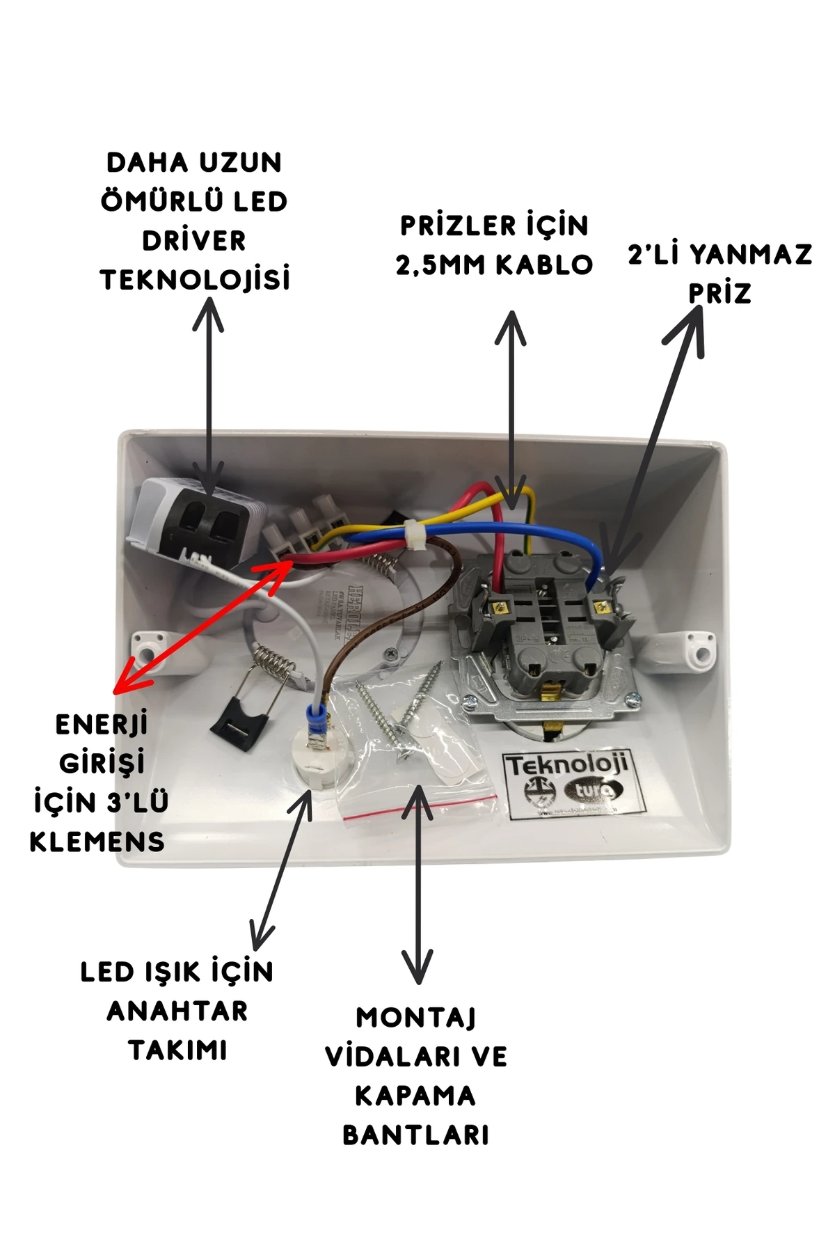 Dolap Tezgah Altı 2'li Priz Ve 3 Watt Anahtarlı Led Spot Aydınlatma (FÜME KASA) Işık Ve Akıllı Priz