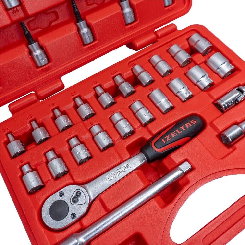 Izeltaş 3/8" 6 Köşe Lokma Anahtar ve Lokmalı Allen Set 35 Parça
