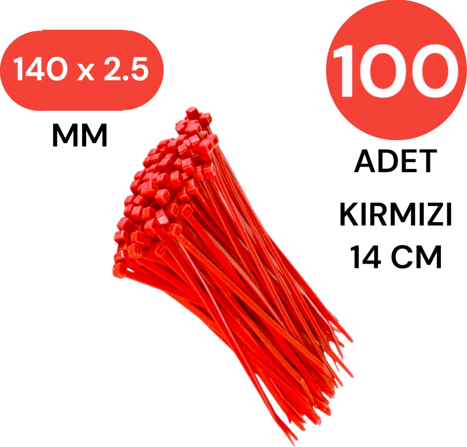 Plastik Kablo Bağı Klipsi Cırt Kelepçe 140 mm x 2.5 mm Kırmızı 100 Adet