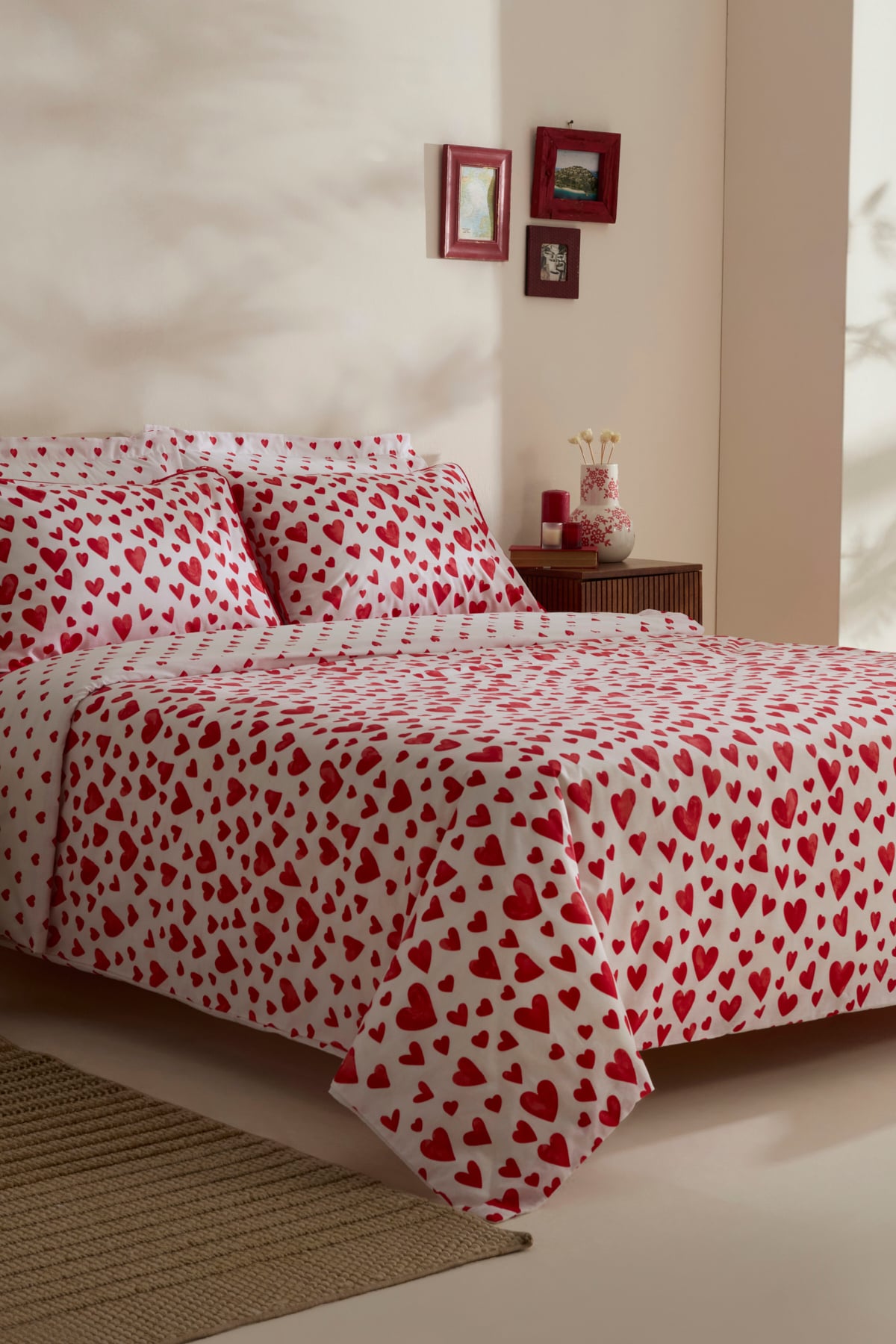 Amour Bliss %100 Pamuk Tek Kişilik Nevresim Takımı Kırmızı