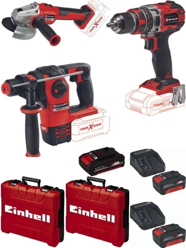 EİNHELL Tp-Cd 18/50 Li-I Bl Matkap Herocco 18V Kırıcı Axxio 125MM Avuç Taşlama 2x4.0+2.0 Kömürsüz Profesyonel Akülü Set