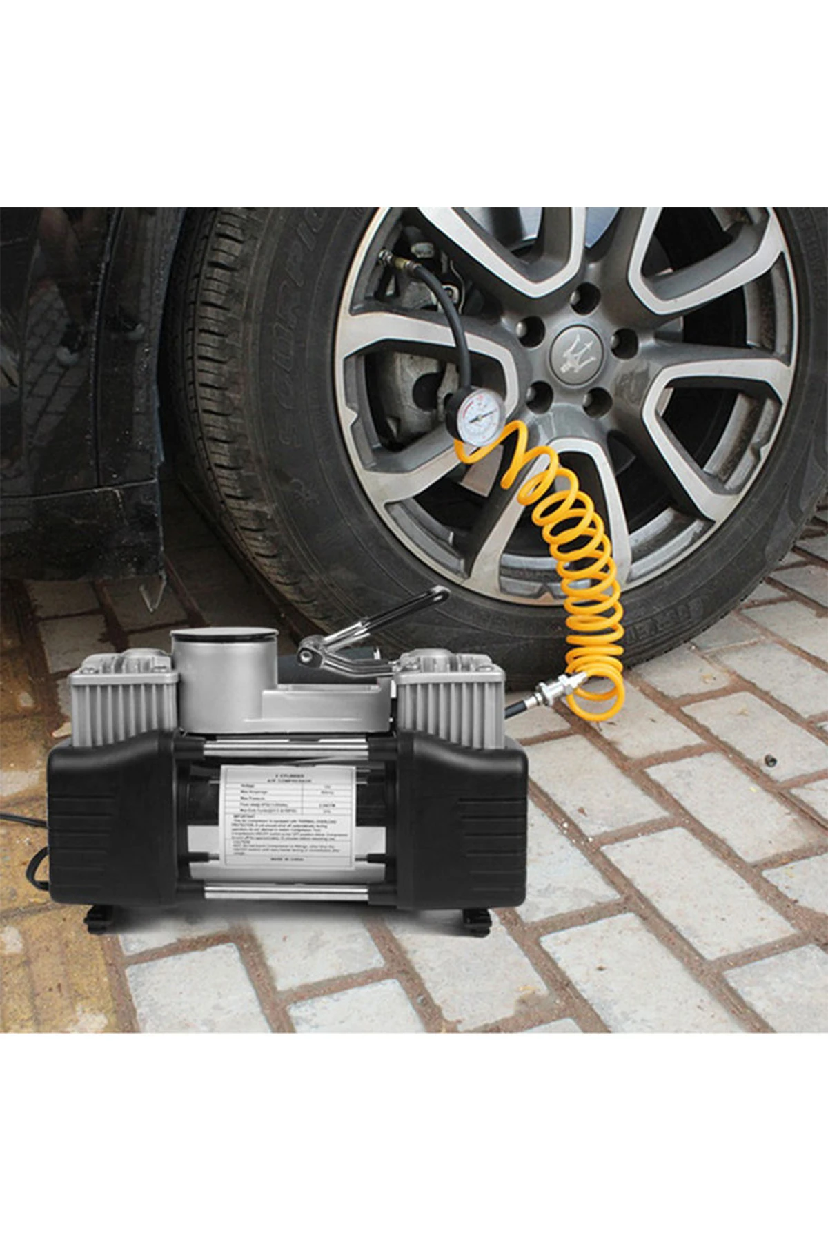 Çift Pisyonlu 12 V Araç Tipi Çakmaklık Metal Hava Kompresörü Araba Bisiklet Teker Lastik Top Şişirme