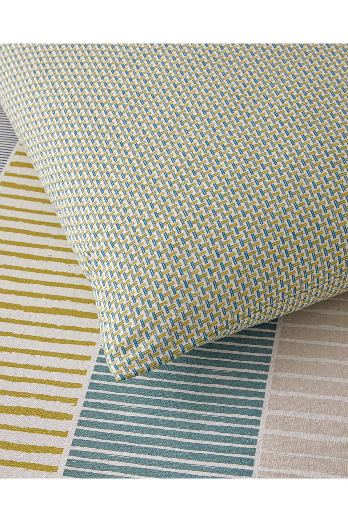 Border Line Kolay Ütülenir Çift Kişilik Nevresim Takımı 200x220 cm Yeşil-Bej