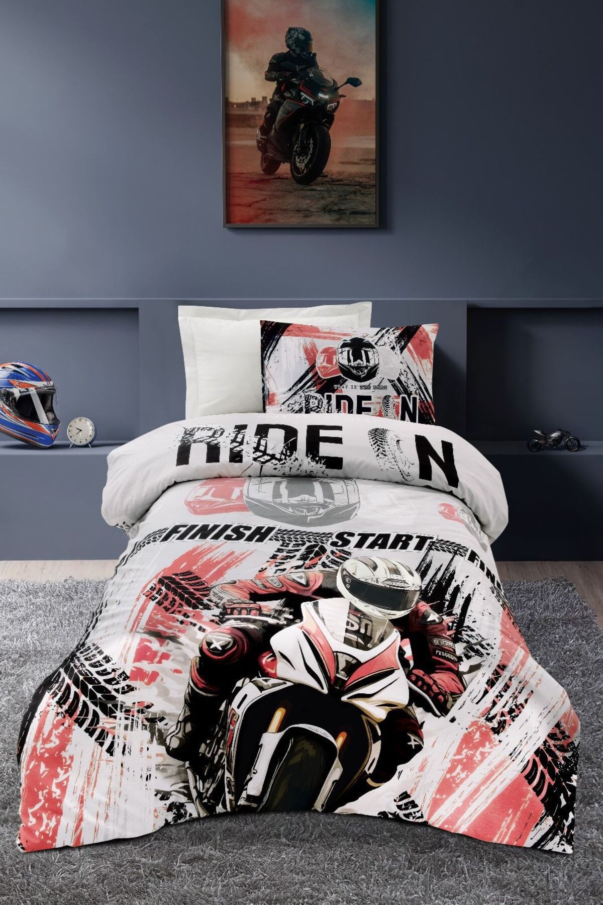 %100 Pamuk Ranforce Tek Kişilik Nevresim Takımı Corsa Marble