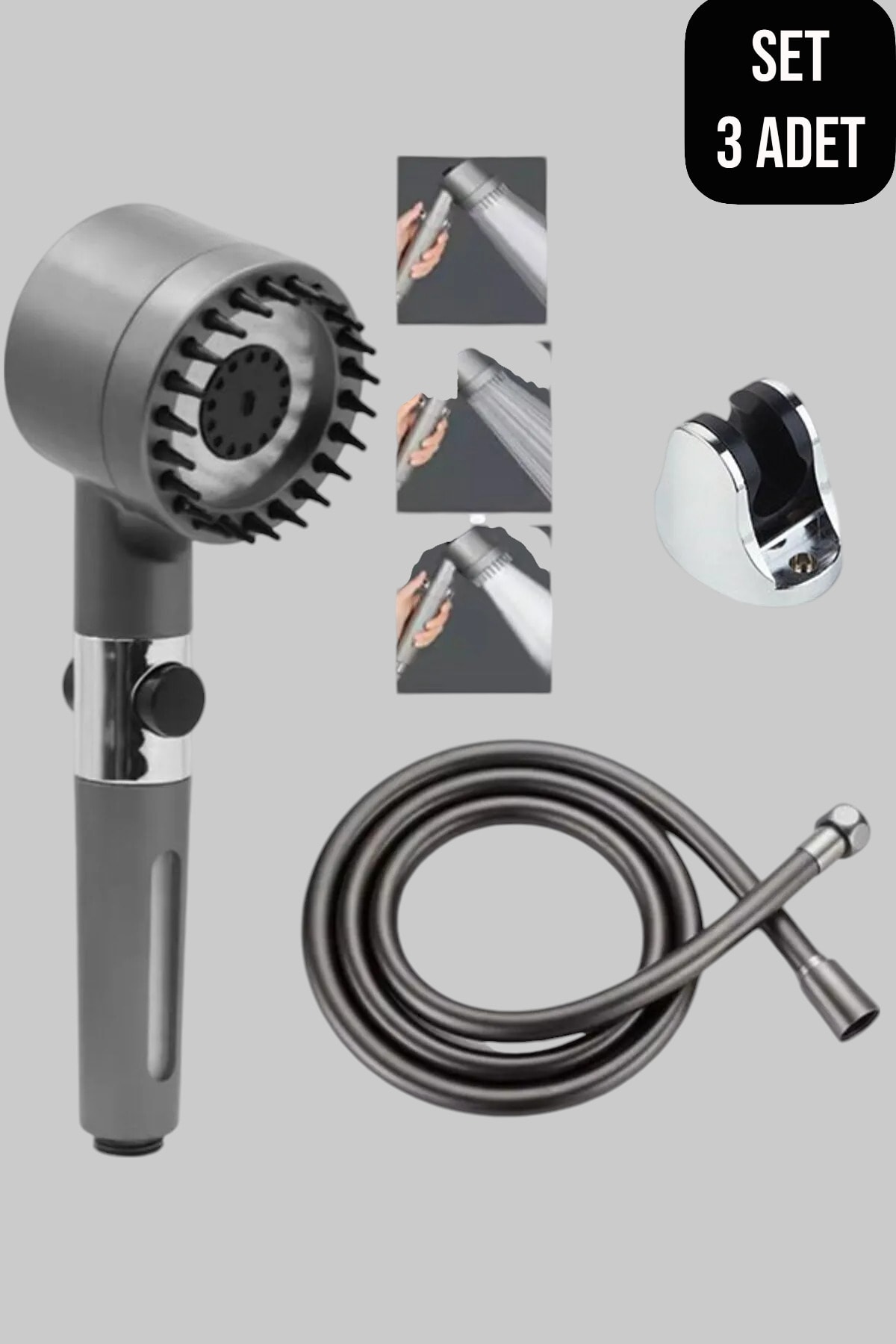Yeni Nesil 3'lü Duş Seti ( Masajlı Yüksek Basınçlı Duş Başlığı + 1. Kalite Hortum + Mafsal )