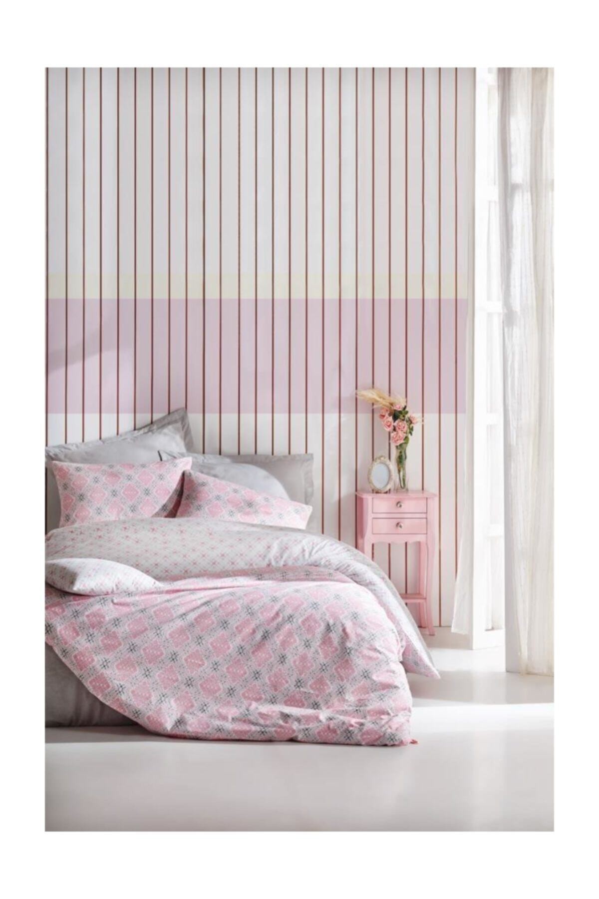 Minimal Ranforce Çift Kişilik Nevresim Takımı - Fine Pembe