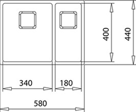 FLEXLINEA RS15 2B 580 Ankastre/Tezgaha Sıfır/Tezgahaltı Eviye Paslanmaz Çelik 58 cm 115030010