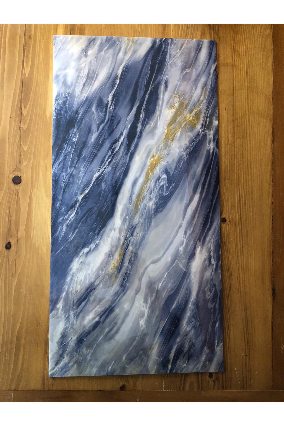 30x60cm Mavi Mermer Desenli Yapışkanlı Seramik Desen Mutfak Banyo Wc Pvc Duvar Kaplama Paneli