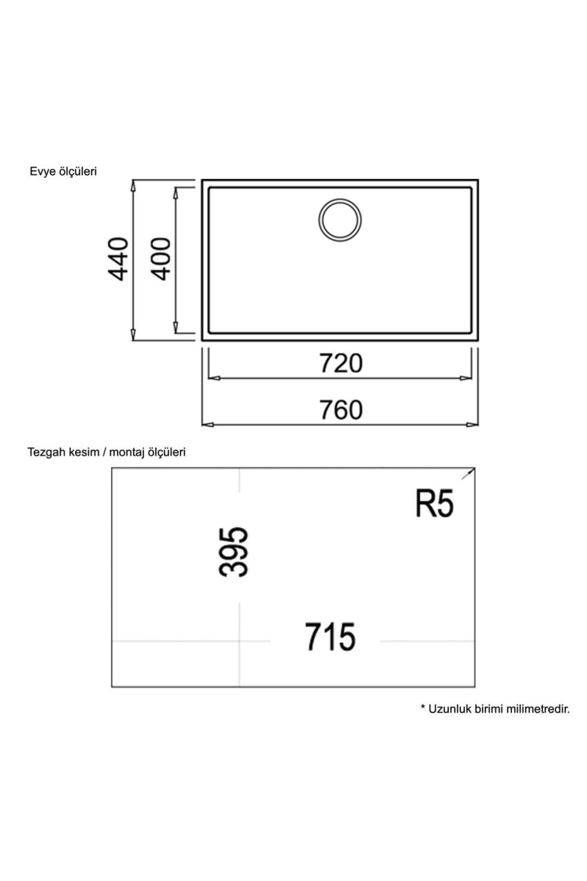 Square 72.40 Tg Brıght Cream Granit Evye, Tezgahaltı