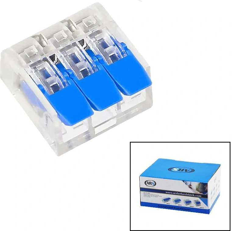 100 Adet 3 Lü 2x2.5 Kablo Geçmeli Mandallı Buat Klemensi (5047)