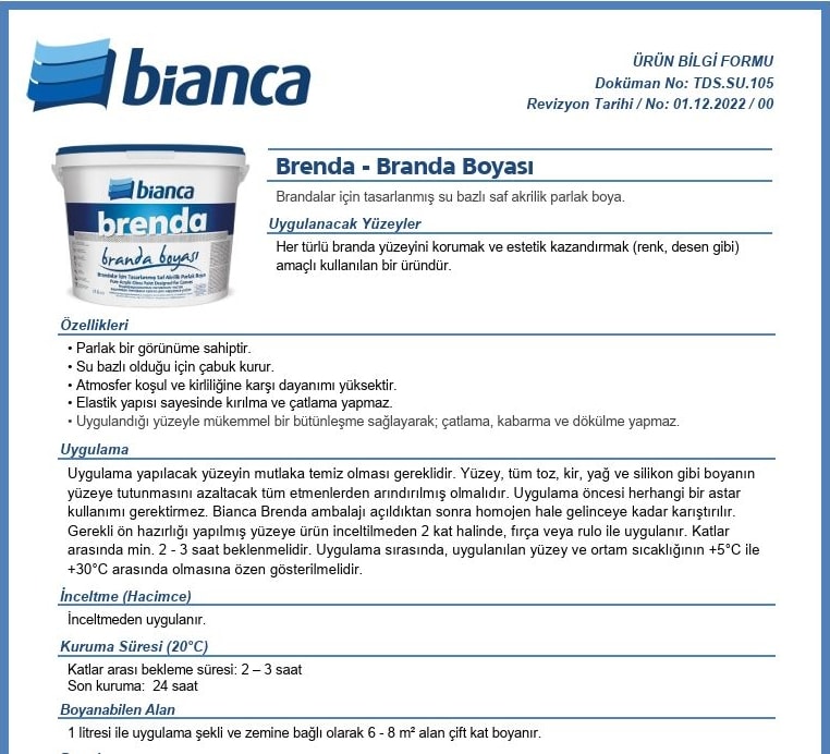 Brenda Branda Boyası Ral -7047 2,5 Lt