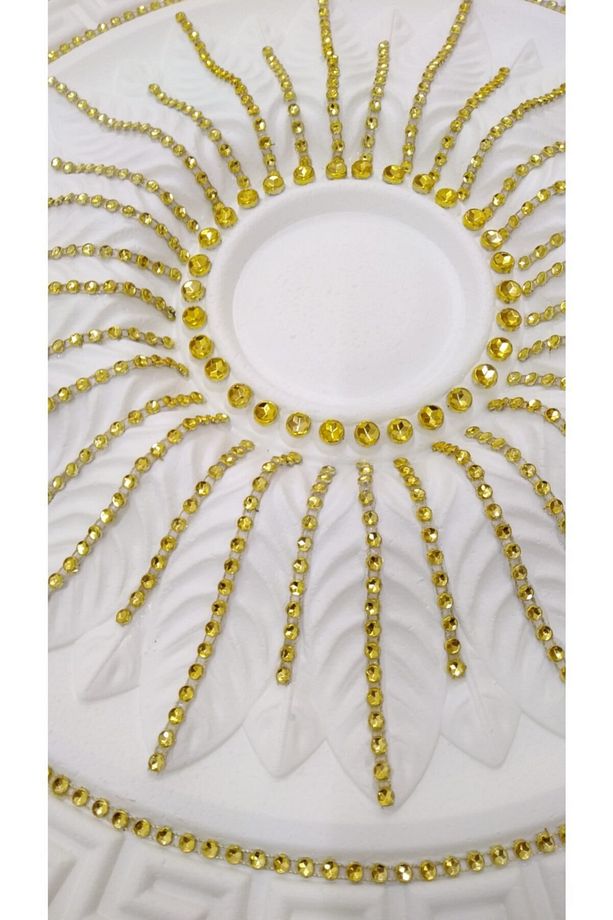 Taşlı Versace Desenli Stropiyer Tavan Göbeği - 40 Cm - Altın Sarı