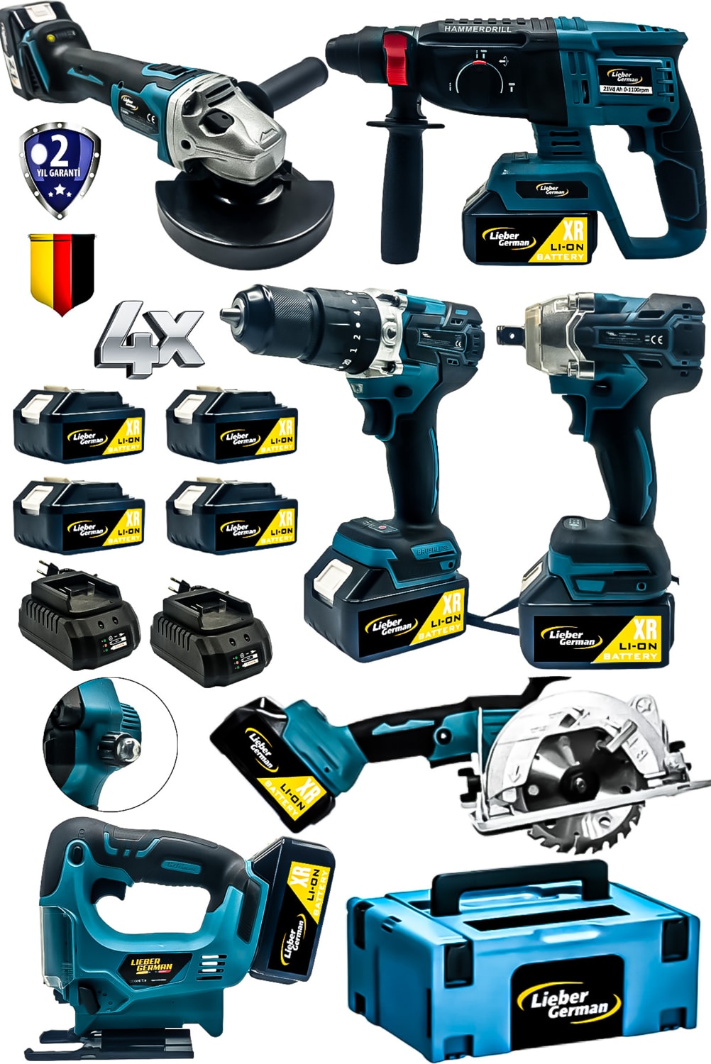 21V 6lı Makina Seti Hilti Somun Sıkma Taşlama Daire Testere Dekupaj Darbeli Matkap