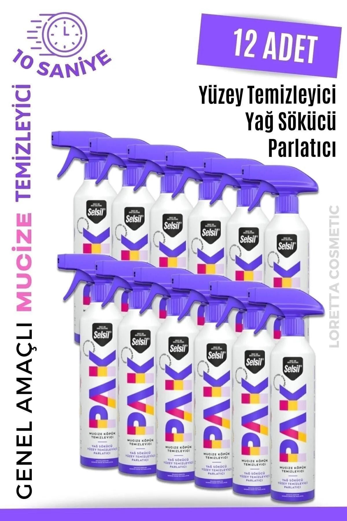 SELSİL Pak 12 Li 500 Ml Mucize Köpük Temizleyici Sprey Yağ Sökücü Yüzey Temizleyici Parlatıcı