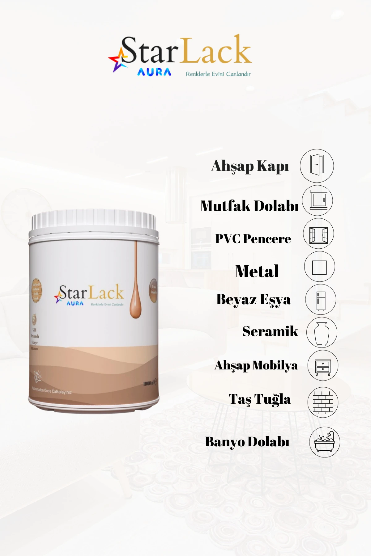 Aura Hibrit Vernik 1000ml (TEZGAH-FAYANS-DOLAP-PLASTİK-CAM-KAPI)