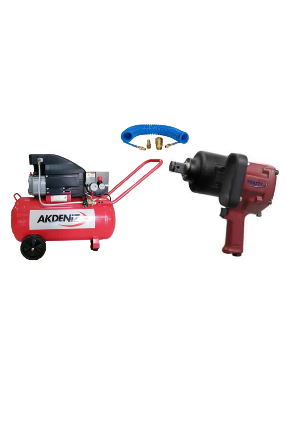 2 HP 50 LT Hava Kompresörü 8 Bar+Trusty TT300B Somun Sökme İkiz Çekiç 1'' İnç+Hava Hortumu