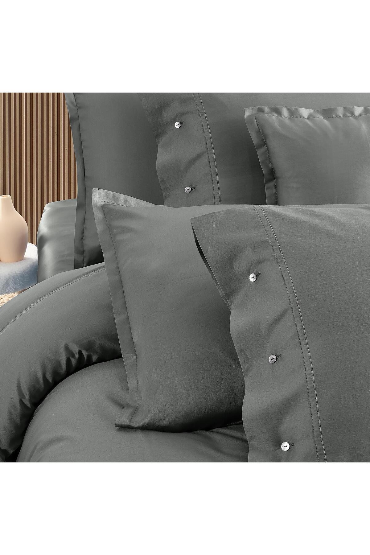 Monochrome Gray %100 Pamuk Saten ''300 TC" Nevresim Takımı KS v8