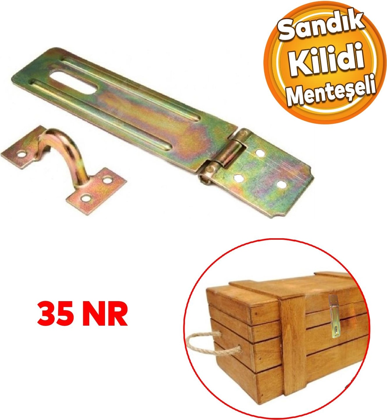 Sandık Kutu Askısı 35 Lik Menteşeli Kilit Tosba Kilit Asma Kilit Aparatı